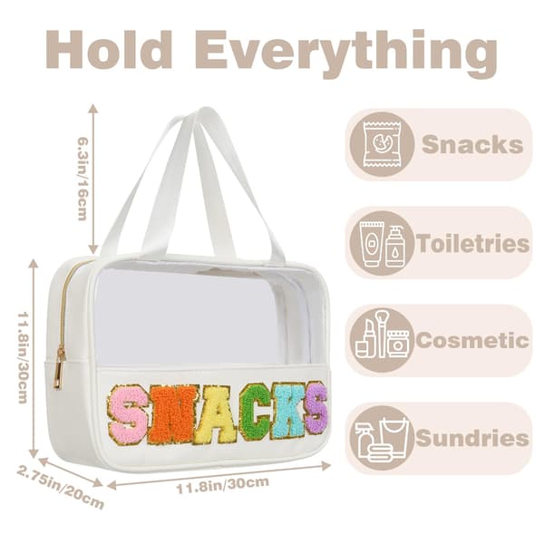 Snackposer, Snackpose Chenille Bogstav Patch Klar Taske, Snackpose til rejser, Preppy Kosmetikpose Klar Snackpose med Lynlås