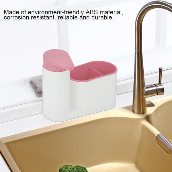 Sæbedispenser sæt med bakke, opvaskemiddel dispenser sæt med svampeholder sæbedispenser vaskemiddel sæbedispenser (pink)