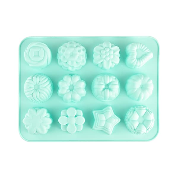 12 forskellige blomster- og græsformede silikone-månekageforme Håndlavede sæbe-aromaterapiforme Isbakker