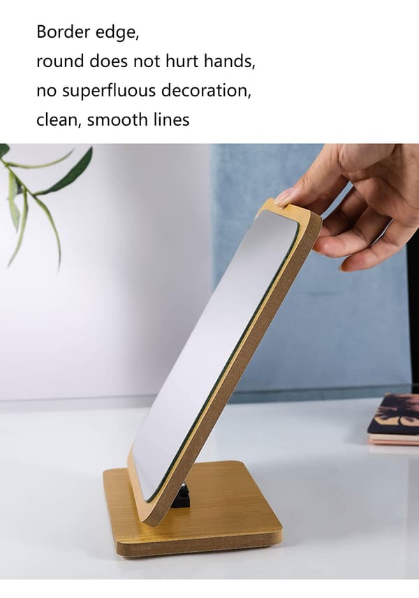 Rektangulär kompakt bordspegel Vertikal träramspegel Bordspegel 90 graders rotation Sminkspegel Ryggstöd Sminkspegel