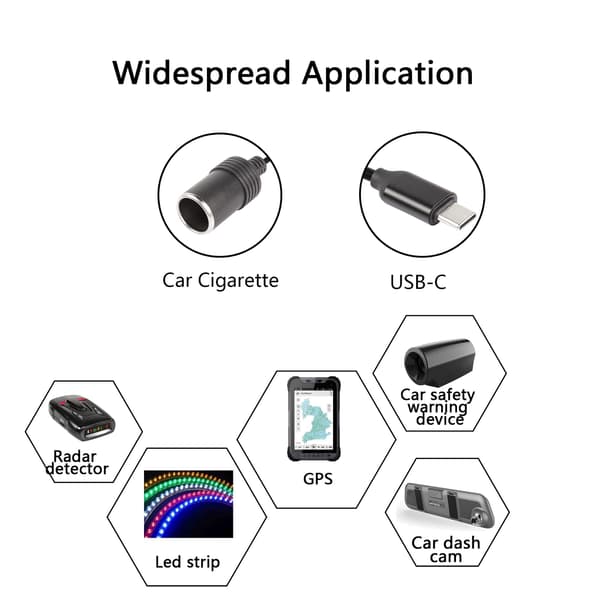 2 stk. han til cigarettænderstikadapter strømkabel til dashcam, billygtestrimler til bilinverter luftpumpe elkop