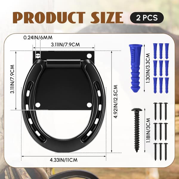 2-pack bindringar för hästar, stål, med expansionsskruvar, 7,6 x 7,6 cm, hästskokorsbindningar