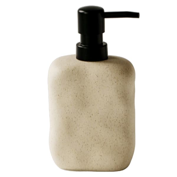 Moderne keramisk sæbedispenser, beige plettet finish, sort pumpe (440 ml)