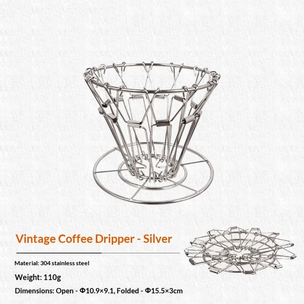 Pour Over Kaffemaskine - Kaffedrypsæt i rustfrit stål til camping og rejser (sølvfarvet)