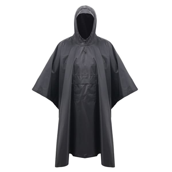 Regnponcho med hætte, regnfrakke til vandreture, camping, nødsituationer (sort)