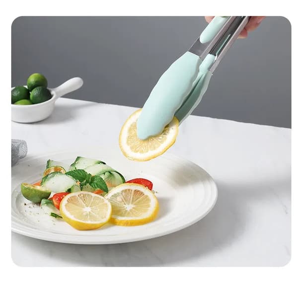 Serveringstang i rustfritt stål med sklisikkert silikongrep for servering, matlaging (nordisk grønn 9 tommer)