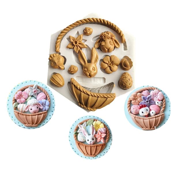 Silikonform for baking, skogdyr blomsterkurv silikonform kakebaking dekorering sjokoladeform påskeblomsterkurv