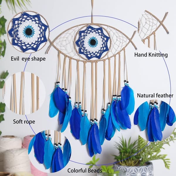 Fjær Evil Eye Drømmefanger Naturhåndlagde Materialer Moderat, Drømmefanger for Jenterom