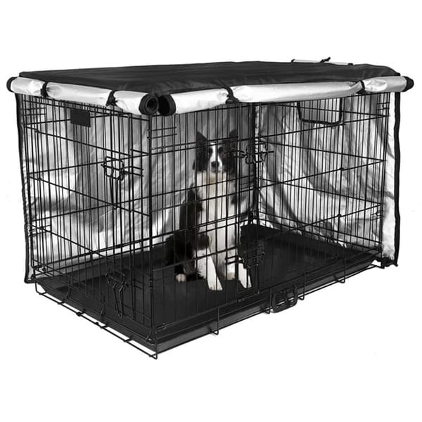 Hundeburdeksel 42 tommer - Dobbel dør, Hundebur innendørs, Hundeburdeksel med lufteventilvindu