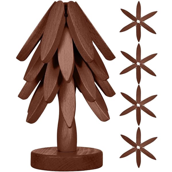 Treformet gryteunderlagsett i tre (brun 22*10cm)