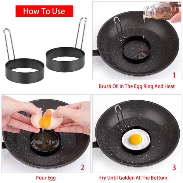 6-paknings eggeringer, eggeringer i rustfritt stål, rund pannekakeform for steking av egg, omelett og muffins