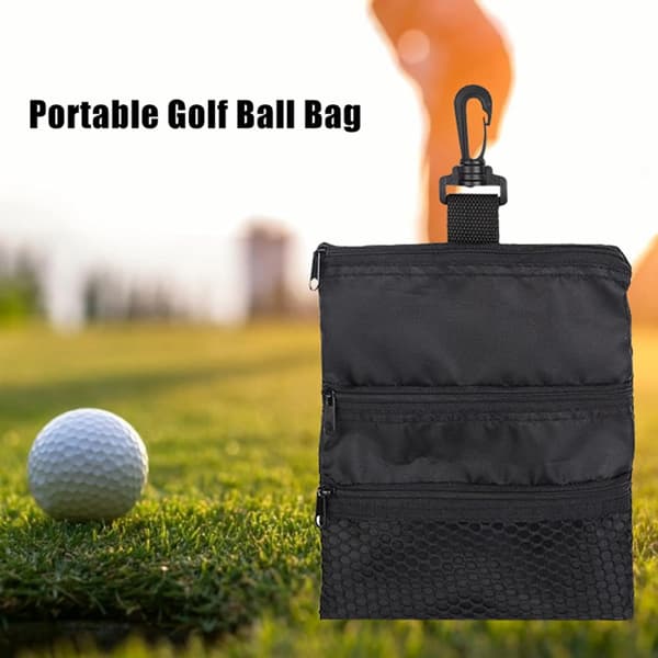 Golf Tee Taske, Sort Multi-Lommer Lynlås Golfbold Tee Håndtaske Bærbar Golfbold Tilbehør Taske med Klips