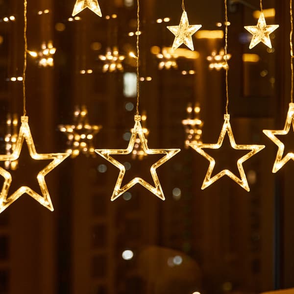 Vindusgardinlys med moduser Ramadan-dekorasjon til jul, bryllup, hjemmedekorasjoner (varmhvit)