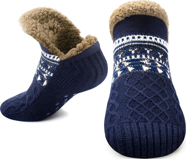 Fluffiga toffelsockor med grepp och för kvinnor - Varma vintermysiga termiska sockor för 1 par (blå)