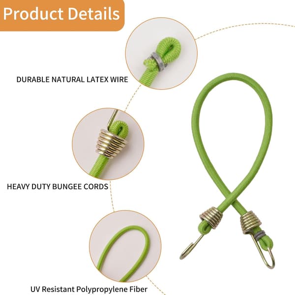Elastiskt rep gummiband, mini-bungee-snören med metallkrokar, töjbara bungee-snören med krokar