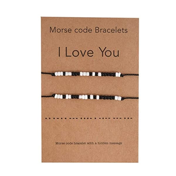 Morse Code Armbånd for Menn Kvinner-Håndlaget Beste Vennskap Forhold Matchende Par Armbånd-Hemmelig Melding Smykker