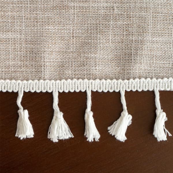 Firkantet gitter liten duk bomull lin lysebrun boho broderi bordtrekk rustikk bord
