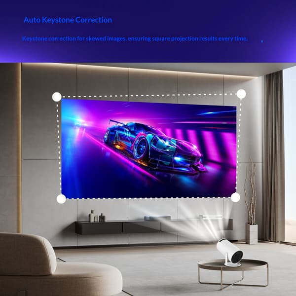 Mini Smart Projektor med 180° Rotation, Automatisk Keystone, Understøtter 1080P