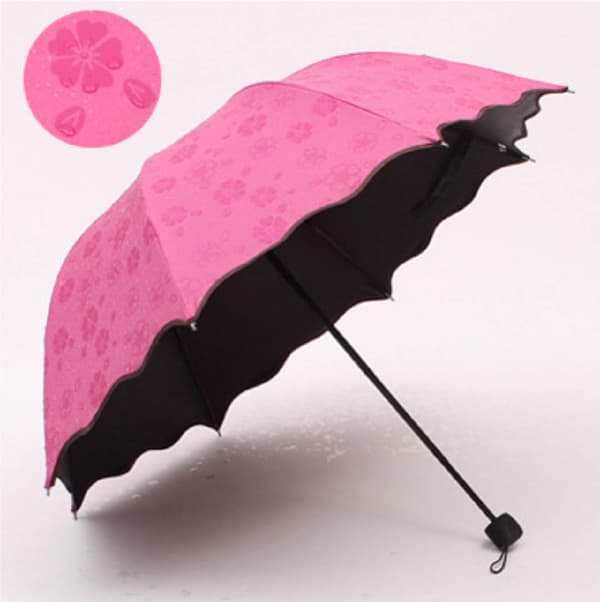 Rejse foldbare kompakte paraplyer Sol regn paraplyer parasol med vandblomstrende materiale (pink)