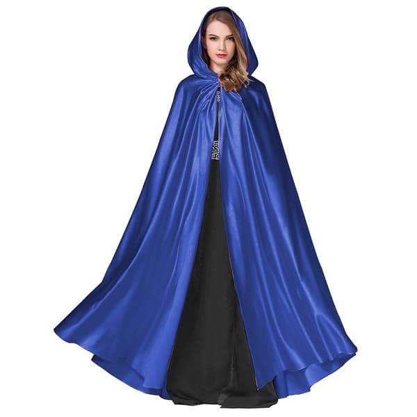 Dame Bryllup Hettekappe Brudekappe Poncho Full Lengde (170) Blå Sateng Hettekappe Halloween