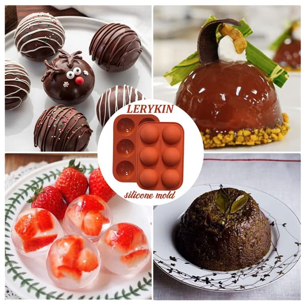 6 huller medium halvkugle silikoneforme, 2 pakker halvkugle silikone bageforme til fremstilling af chokolade, kage, gelé, kuppel mousse