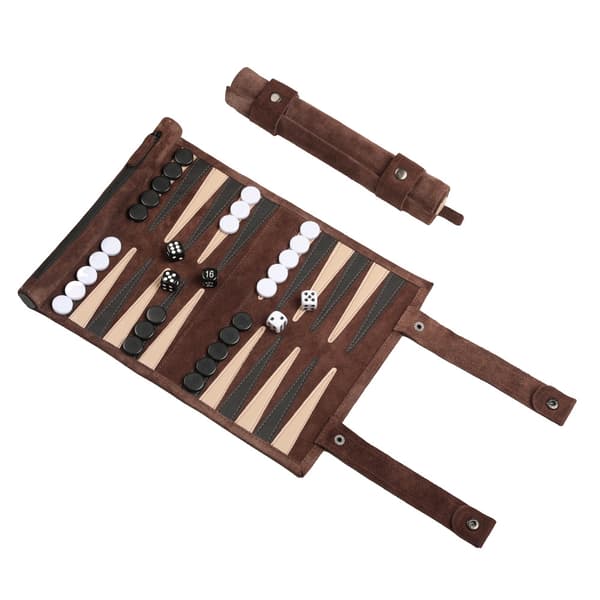 Roll-up Mocka Backgammon Spelset - & Barn - för Husbilsresor, Kryssningar, Flygplan, Camping