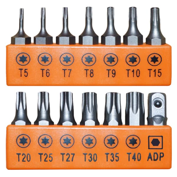 14-delars Torx Bitssats, S2 Legerat Stål T5-T40 Säkerhets Torx Bits. Presenter till män