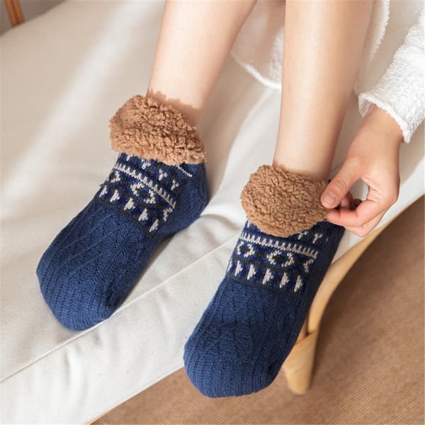 Fluffiga toffelsockor med grepp och för kvinnor - Varma vintermysiga termiska sockor för 1 par (blå)