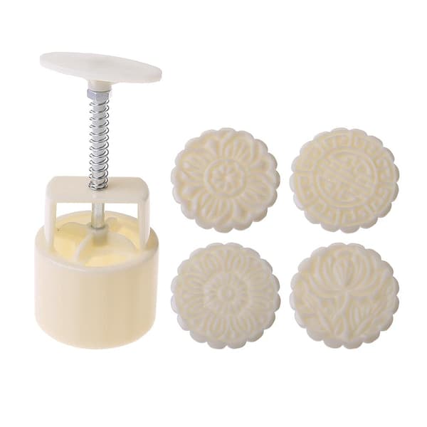 150g Mooncake Form - 4 Blomstermönster Runt Handpress Mooncake Bakverk Form 150g 3d