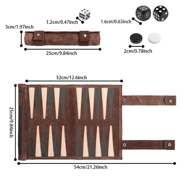 Roll-up Mocka Backgammon Spelset - & Barn - för Husbilsresor, Kryssningar, Flygplan, Camping