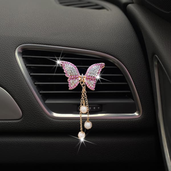 Luftventilklips, 2 stk. krystall sommerfugl billuftfriskere ventilklips bildiffuser ventilklips diamant bildekorasjon
