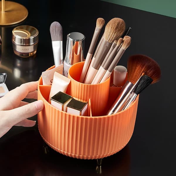 Makeupbørsteholder 360° roterende makeup-organizer læbestiftholder 5-rums makeupbørsteopbevaring kosmetisk udstillingskasse