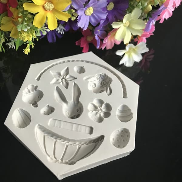Silikonform for baking, skogdyr blomsterkurv silikonform kakebaking dekorering sjokoladeform påskeblomsterkurv