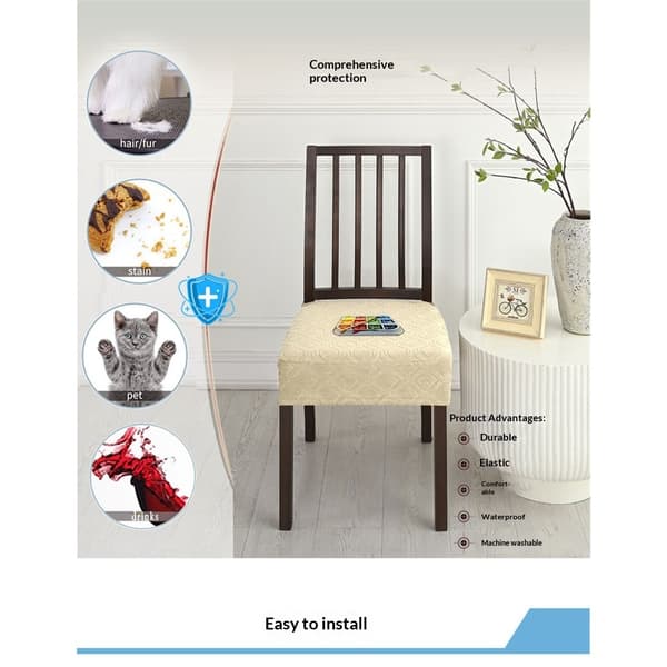 Strekkbare spisestoltrekk, sett med 4, setetrekk til spisestoler (beige)