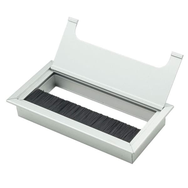 Rektangulär kabelgenomföring i metall för datorbord, silver 160 mm x 80 mm - 2-pack