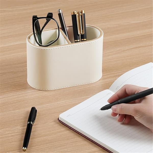 PU læder penneholder til skrivebord (beige)