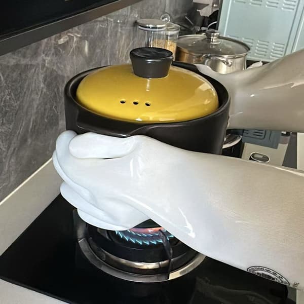 Professionella ugnsvantar i flytande silikon, handskar för matlagning, bakning, med foder, 33 cm, vit