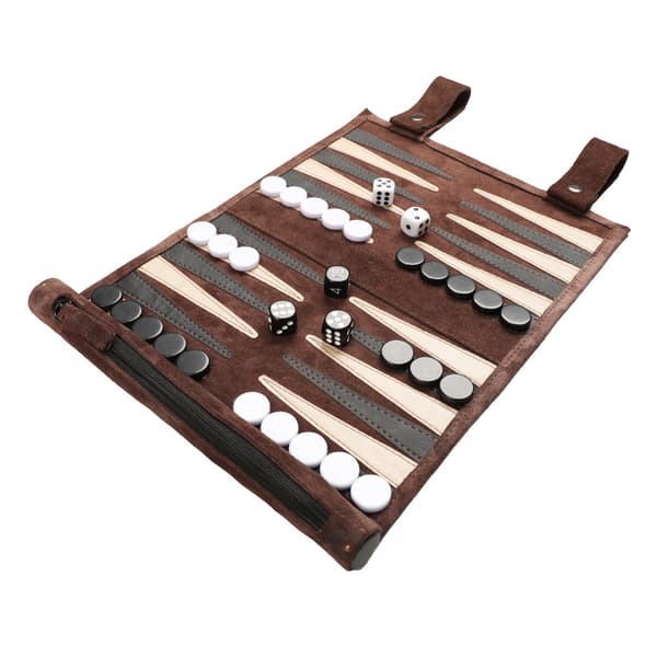 Roll-up Mocka Backgammon Spelset - & Barn - för Husbilsresor, Kryssningar, Flygplan, Camping