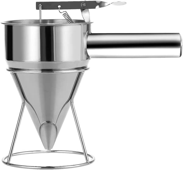 Pannekakerøredispenser i rustfritt stål med stativ, avtakbart håndtak pannekakedispenser for baking, cupcakes (600ML)