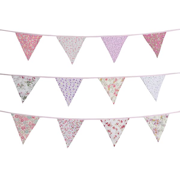 12m trekantet vimpelbanner, 42 stykker bomullsstoffflagg for bursdagsfester, bryllup (rosa)