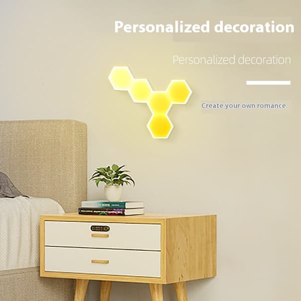 Musiksynkroniserade hexagonlampor, modulär LED-lampa, USB-strömförsörjning hexagonvägglampor, sovrum LED-ljusväggpaneler present (6-pack)