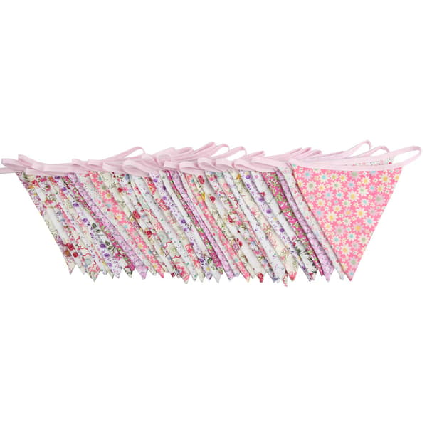 12m trekantet vimpelbanner, 42 stykker bomullsstoffflagg for bursdagsfester, bryllup (rosa)
