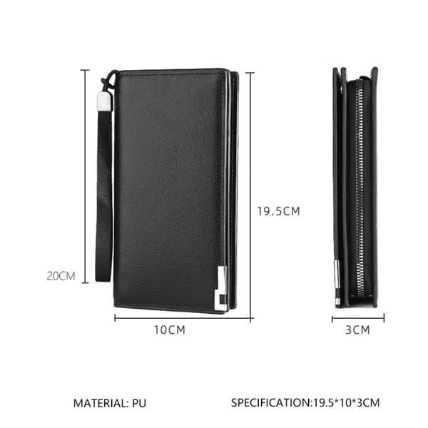 Lange punge Læder Blokerende Bifold Pung med Multi Slot og Lynlåslomme (Sort, One Size)