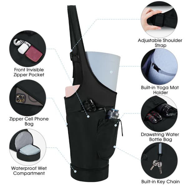 Yogamatteveske, stor åpning lang tote yogamatteholder