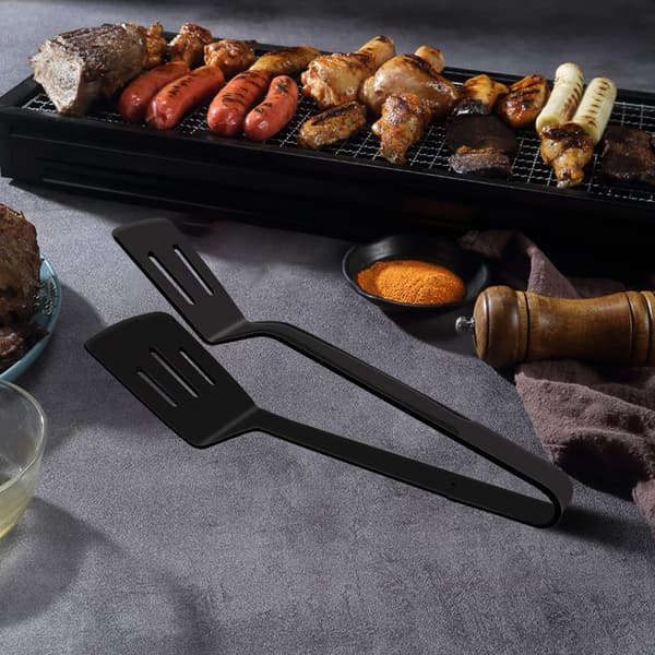 Køkken Tænger, Premium Rustfrit Stål Silikon Grillklemme, Multifunktionel BBQ Klemme Spatel til Griber Brød Klip