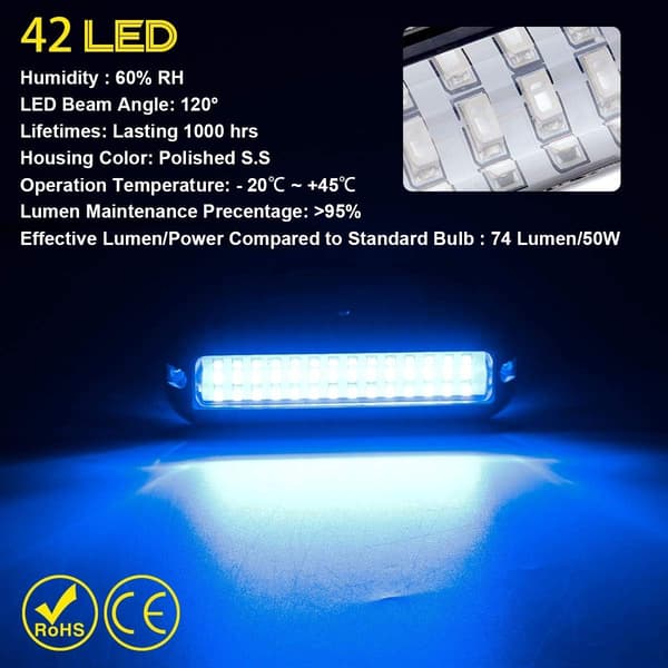 42LED 316 Rustfrit Stål Trim Ring Båd Højintensitets LED Undervandslys Klar Linse Ponton