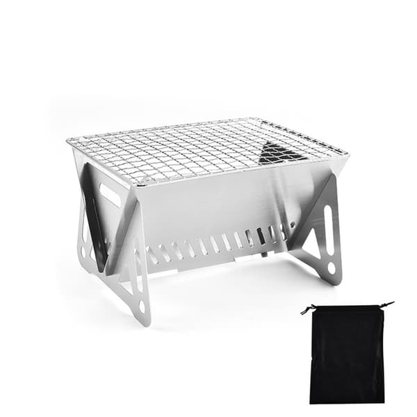Rygsækkomfur med grillrist, sammenklappelig kulgrill i rustfrit stål