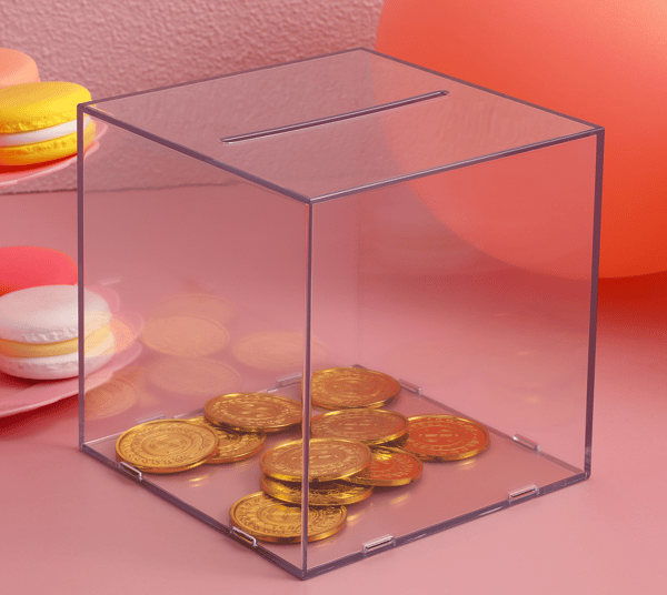 Genomskinlig spargris, klar akryl, pengar tips byteslåda för att hjälpa budget och spara