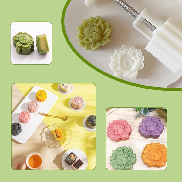 Stemplet midt-høst månekakeform, håndpresset månekake dessert DIY med 1 stemplet blomst, månekake butterdeigsform
