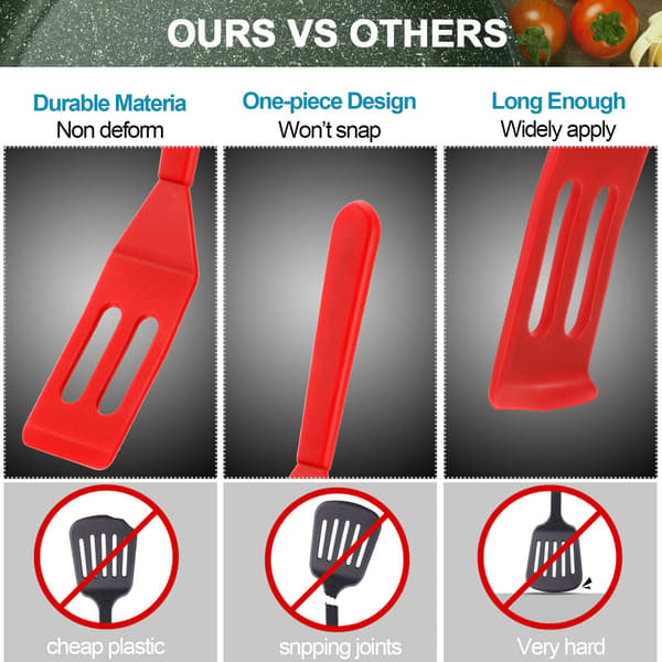 Serveringsspatel Flexibel Nonstick Silikon Serveringsspade Värmebeständig Kakspatel Slitsad Spatel för att Vända (Röd och Svart, 2)